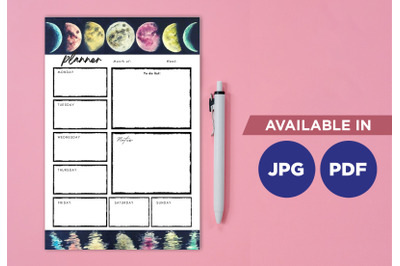 Moon phases planner printable template paper sheet