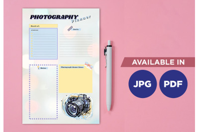 Photography planner printable template paper sheet