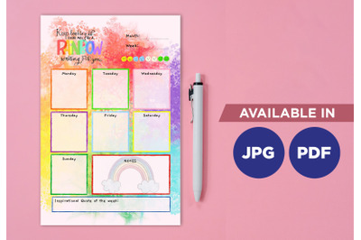 Rainbow planner printable template paper sheet