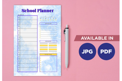 School planner printable template paper sheet