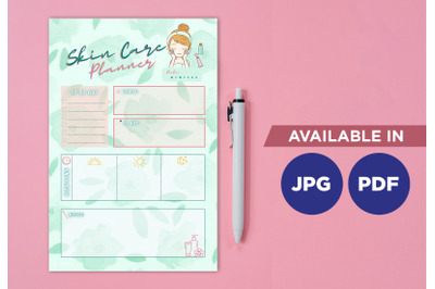 Skin care planner printable template paper sheet