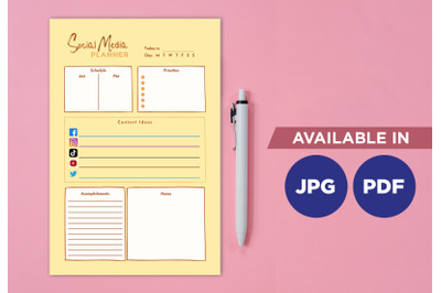 Social media planner printable template paper sheet