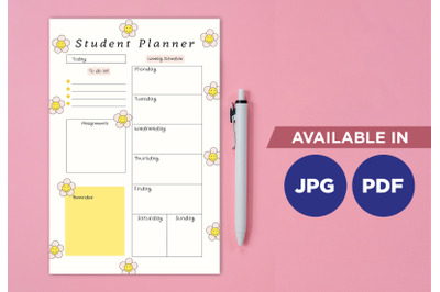 Student planner printable template paper sheet