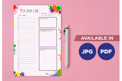 To do list planner printable template paper sheet