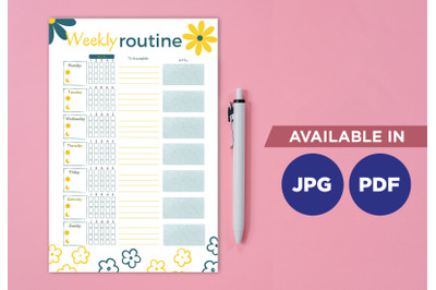 Weekly routine planner printable template paper sheet