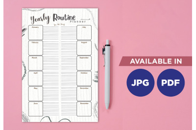 Yearly routine planner printable template paper sheet