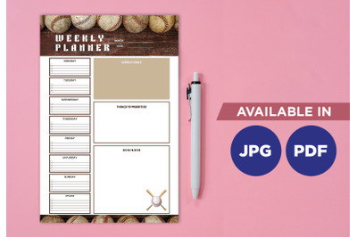 Baseball planner printable template paper sheet