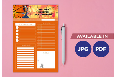 Basketball planner printable template paper sheet