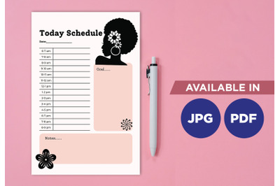 Black woman planner printable template paper sheet