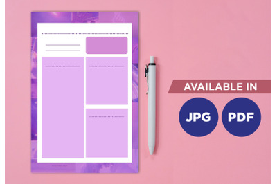 Blank purple planner printable template paper sheet