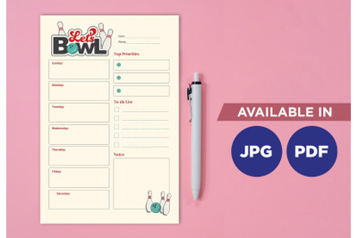 Bowling planner printable template paper sheet