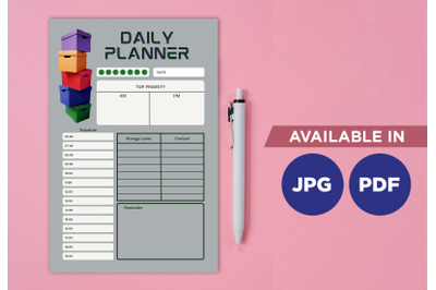 Daily storage planner printable template paper sheet