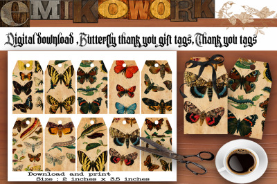 Printable gift tags&2C;Butterfly gift tags&2C;ephemera gift tags&2C;thank you