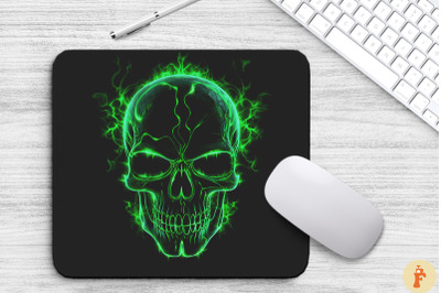 Neon Green Flame Scary Skull Mouse Pad