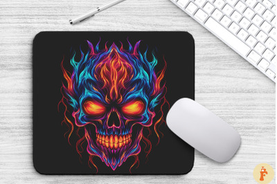 Neon Skull Flaming Eyes Mouse Pad