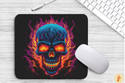 Neon Skull Flaming Eyes Mouse Pad