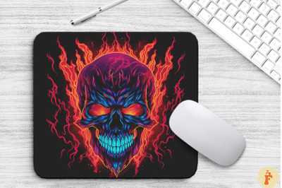 Neon Skull Flaming Eyes Mouse Pad