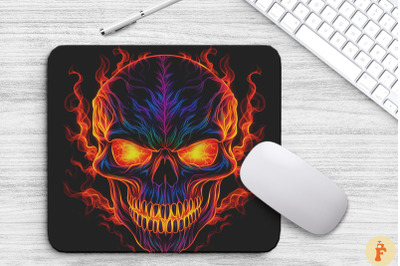 Neon Skull Flaming Eyes Mouse Pad