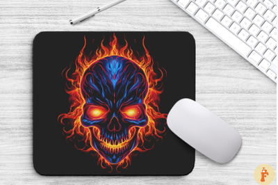 Neon Skull Flaming Eyes Mouse Pad