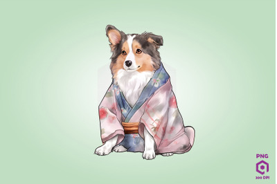 Australian Shepherd Dog in Kimono PNG