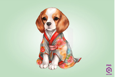 Beagle Dog in Kimono PNG