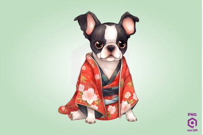 Boston Terrier Dog in Kimono PNG