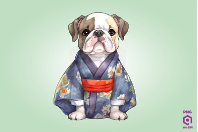 Bulldog Dog in Kimono PNG