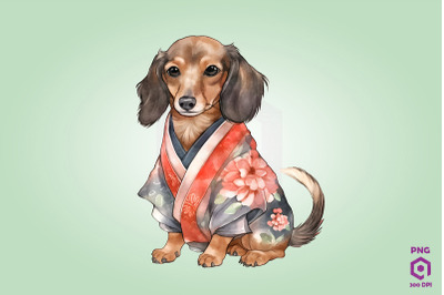 Dachshund Dog in Kimono PNG