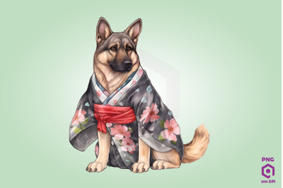 German Shepherd Dog in Kimono PNG