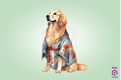 Golden Retriever Dog in Kimono PNG