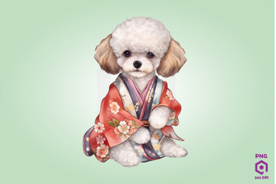 Poodle Dog in Kimono PNG