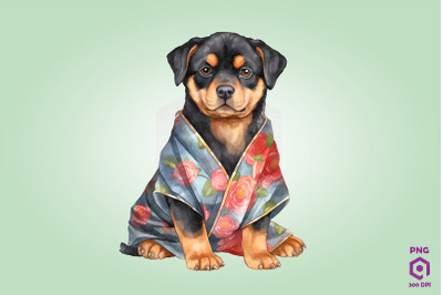 Rottweiler Dog in Kimono PNG