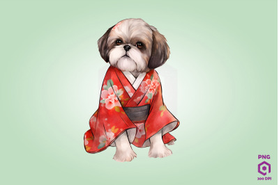 Shih Tzu Dog in Kimono PNG