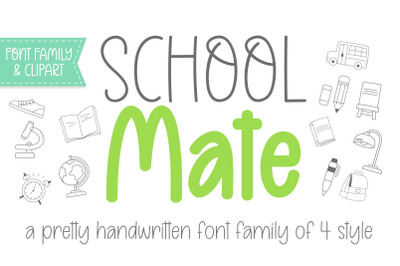 School Mate - A  Pretty handwritten font family with doodles