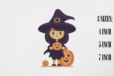 Little Witch Halloween Embroidery Design