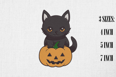 Cute Black Cat Halloween Embroidery