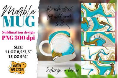 Turquoise gold marble sublimation mug wrap 5 design &amp; bonus