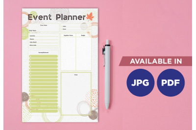 Event planner printable template paper sheet