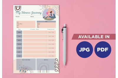 Fitness planner printable template paper sheet