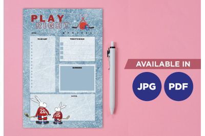 Ice hockey planner printable template paper sheet