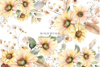 atercolor Sunflower Floral Clipart Set