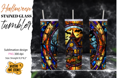 Halloween house tumbler sublimation. Stained glass design