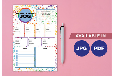 Jogging planner printable template paper sheet