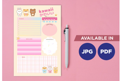 Kawaii planner printable template paper sheet