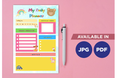 Kids planner printable template paper sheet