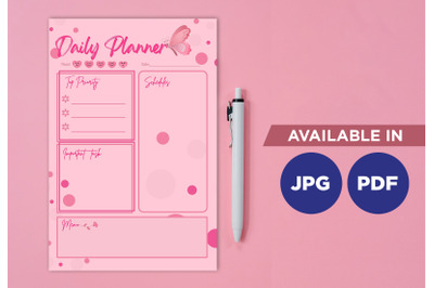 Pink daily planner printable template paper sheet