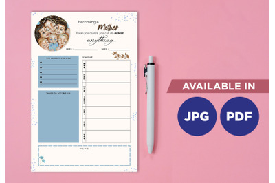 Mom planner printable template paper sheet