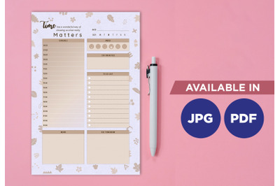 Hourly planner printable template paper sheet