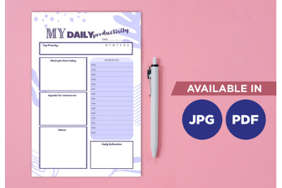 Productivity planner printable template paper sheet