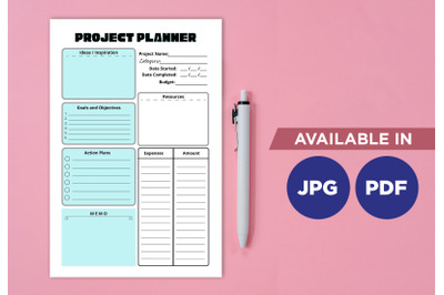 Project planner printable template paper sheet